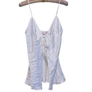 VTG Victoria’s Secret Silk Babydoll Tie Front Slip Dress Medium White 90s Bridal
